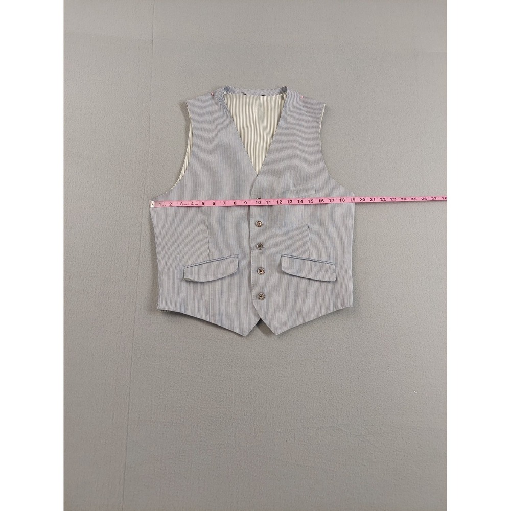 Banana Republic Men Suit Vest 40R Blue Stripe Tailored Fit Wrap Button Waistcoat - Picture 10 of 16